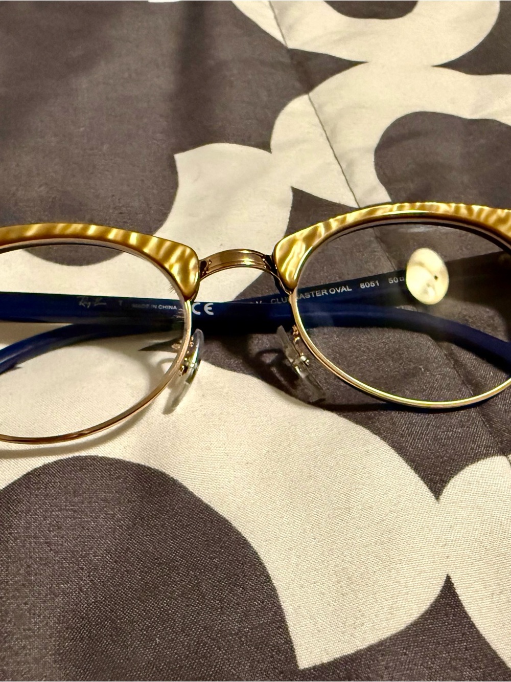 Ray-Ban Gold and Blue Clubmaster Oval Glasses